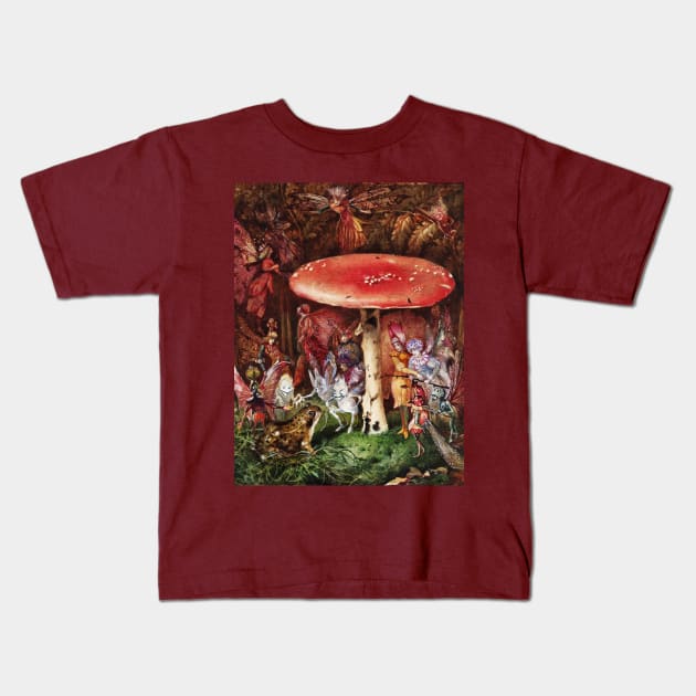 INTRUDER Frog and Fairies Under the Mushroom Magic Forest Kids T-Shirt by BulganLumini